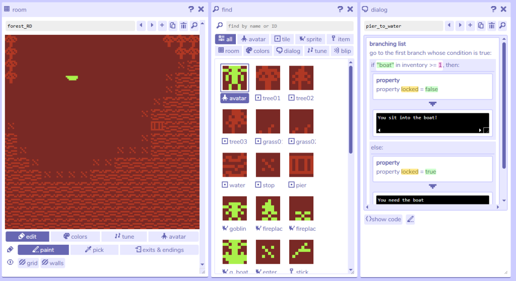 screenshot of bitsy's interface